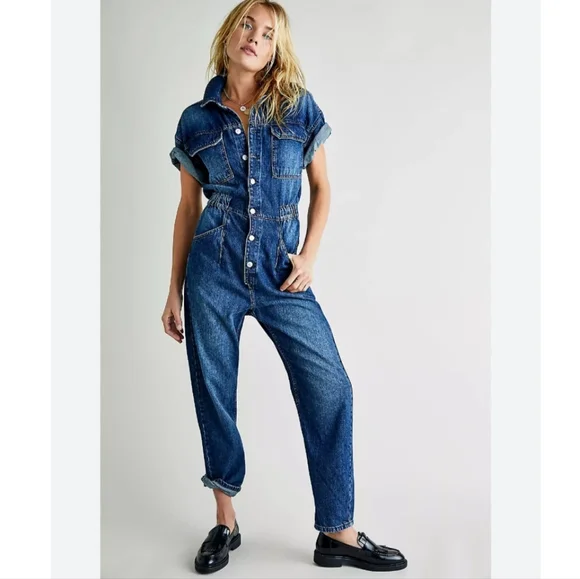 Free people Marci denim coverall jumpsuit in high noon size XS - Picture 7 of 7